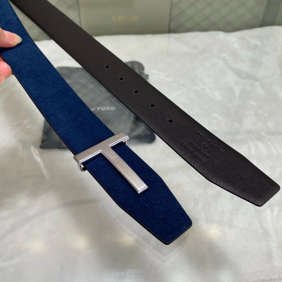 قمة الموضة الجديدة الفاخرة مصمم العلامة التجارية النحاس TBuckle حزام الرجال جودة عالية حقيقية الجلد الحقيقي الجينز حزام الأعمال الرمادي