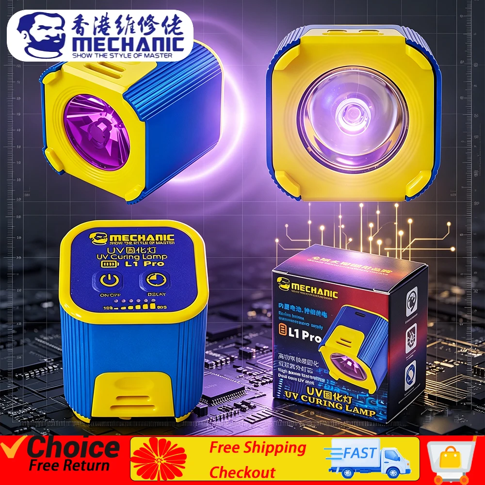 MECHANIC L1 Pro Cordless UV Curing Lamp, 7W 3-Second Fast Cure with Built-in Battery for Phone PCB Repair
