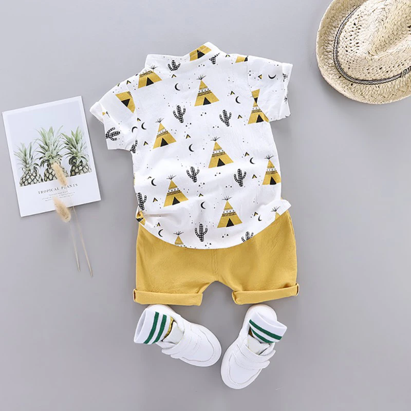 Summer Toddlers Set  Baby Toddler Casual Cotton Soft 2-Piece Outfit Suit Kid Clothes Cartoon Print Shirt Cool Pyramid 0.3-4Y