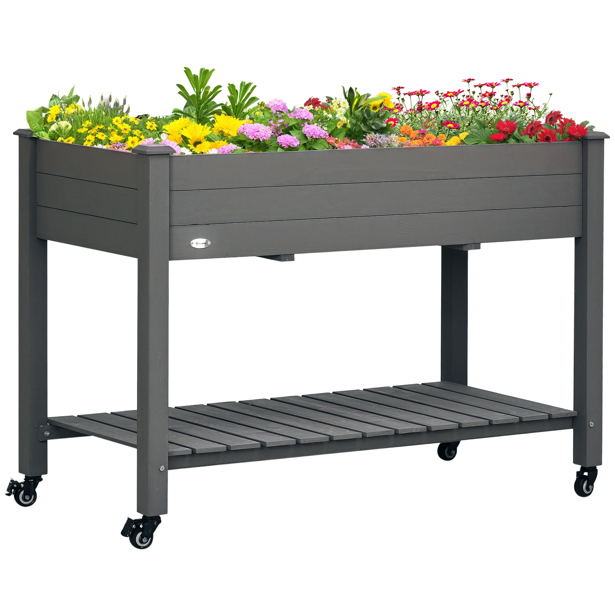 Outdoor/Indoor Raised Garden Bed on Wheels w/ Non-Woven Bag&Storage Shelf Below
