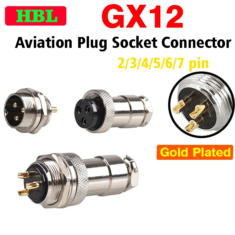 

5/20/100Set GX12 2 3 4 5 6 7 PIN Gold Plated Aviation Socket Plug Male Female 12mm M12 Wire Panel Circular Connector DF12 M12