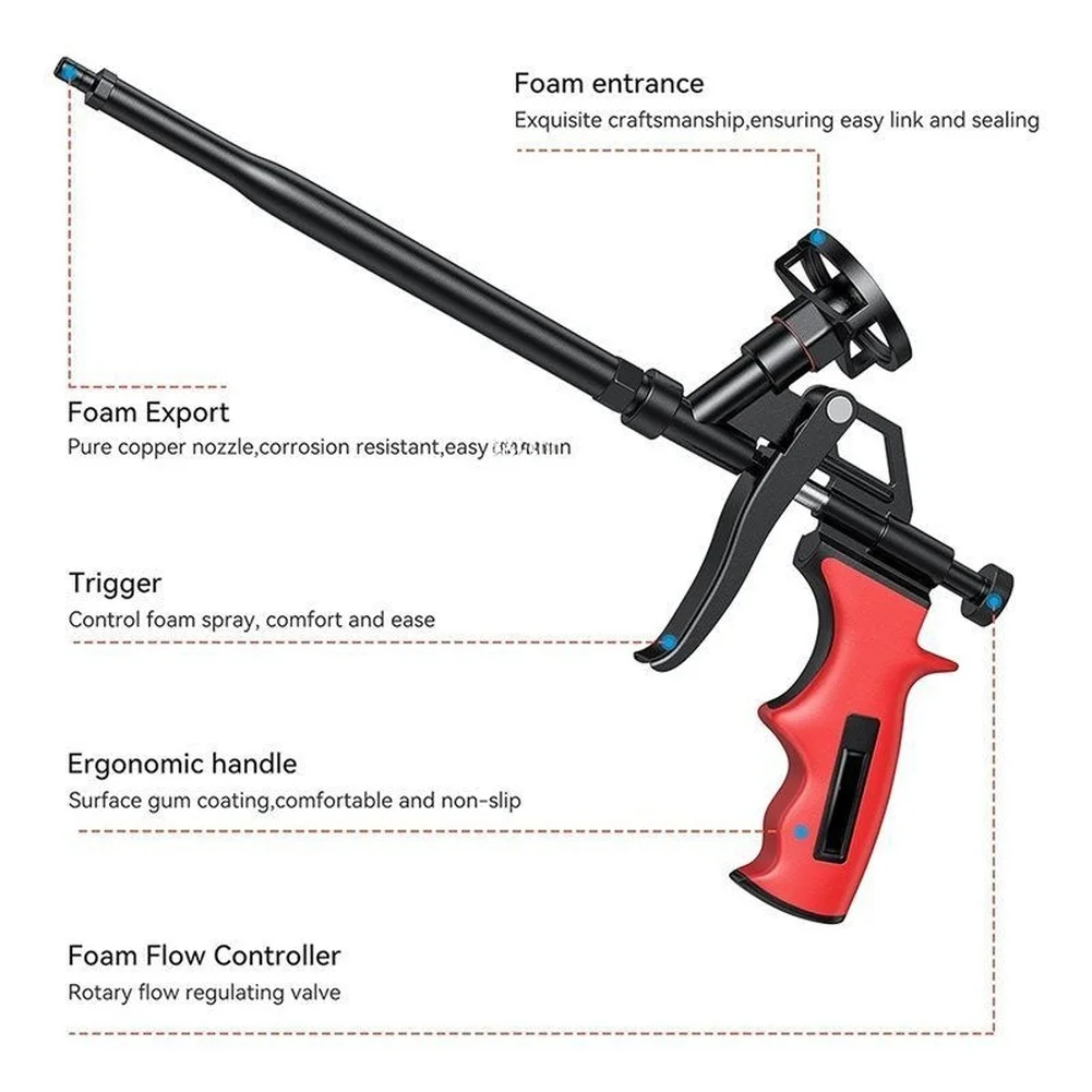 Functional Foam Dispensing Tool with Steel Frame Plastic Housing Pure Copper Nozzle and Rotary Flow Control for Daily Use