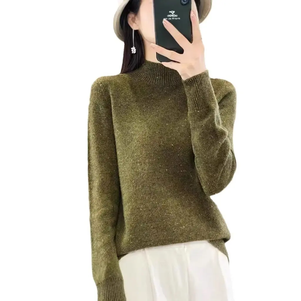 

Women's Knitted Woolen Sweater Half Turtleneck Yarn Pullover Slim Fit Autumn Winter Ready-To-Wear Bottoming Shirt Inner Wear