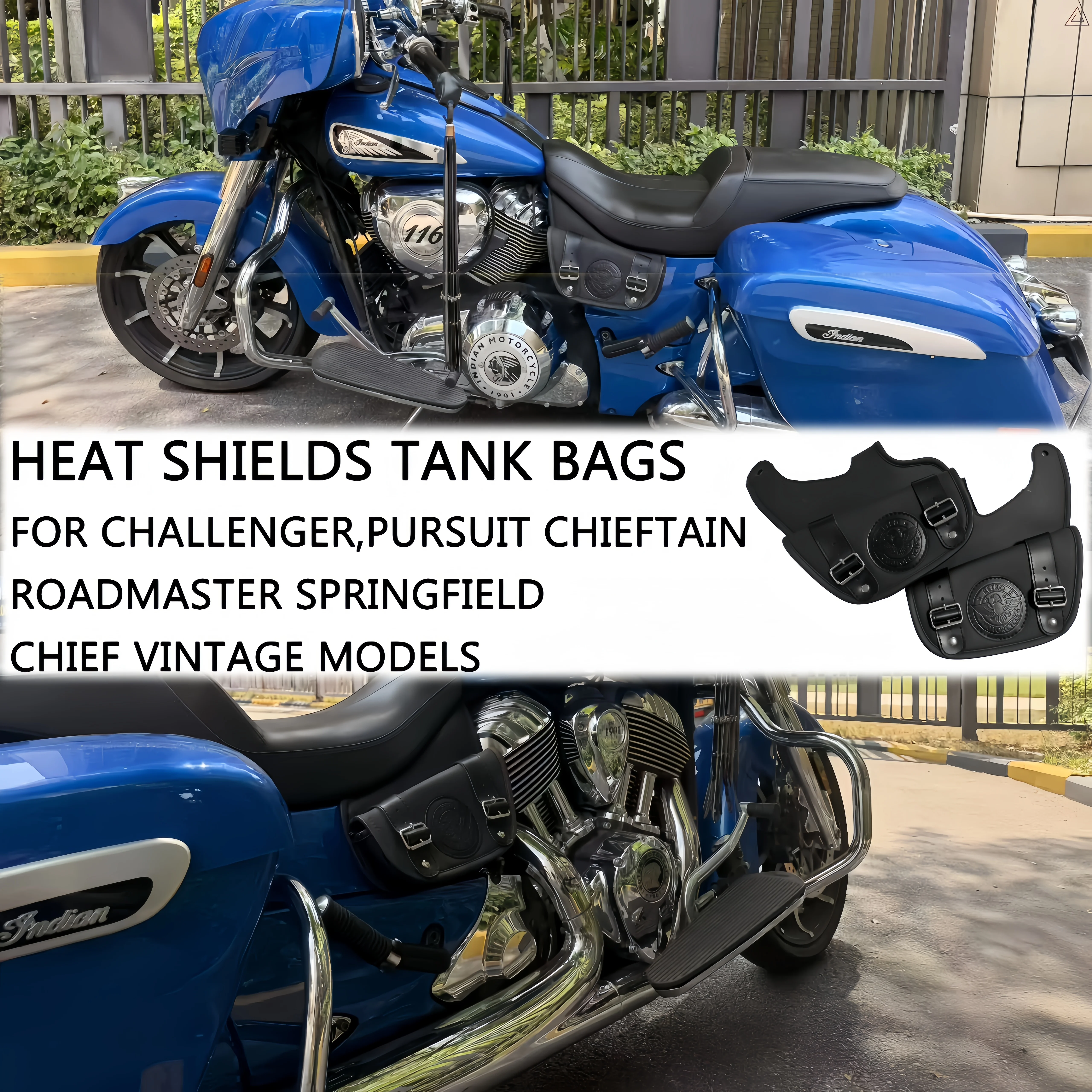 For Indian Challenger Pursuit Chieftain,Roadmaster,20-26 Motorcycle Heat Shield Side Tank Waterproof Storage Bag Engine Cowl Bag