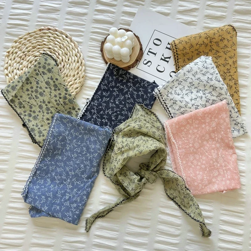 

2025 Flower Neck Scarf Shawl Summer Triangle Hair Head Wrap Headband Handkerchief Hair Ties Bandanas Hair Ribbon For Women