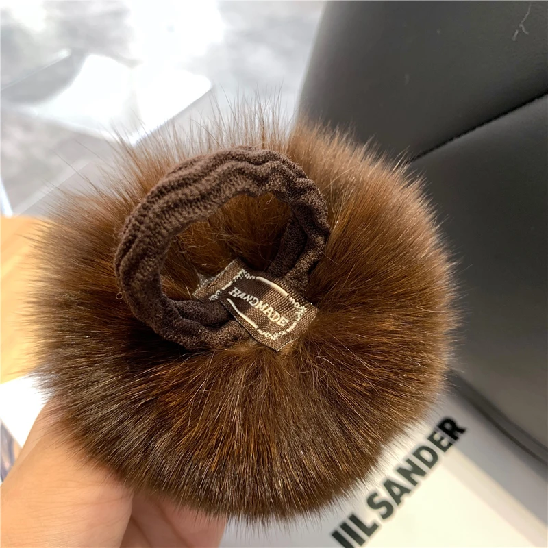 Hair Rope Real Fox Fur Ball Elastic Bands Woman Luxury Genuine Rubber Band Hair Ring Accessories Fur Fluffy Hair Ties Girls