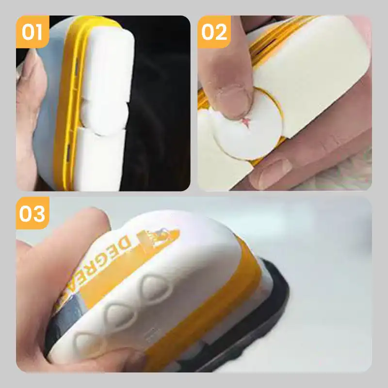 

Oil film remover for strong cleaning of car glass, removing oil film, milk, car window stains, cleaning with a small white brush