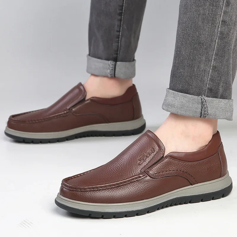 Handmade Leather Men Shoes High Quality Genuine Leather Loafers for Men Flats Moccasins Walking Shoes Casual Men Work Shoes