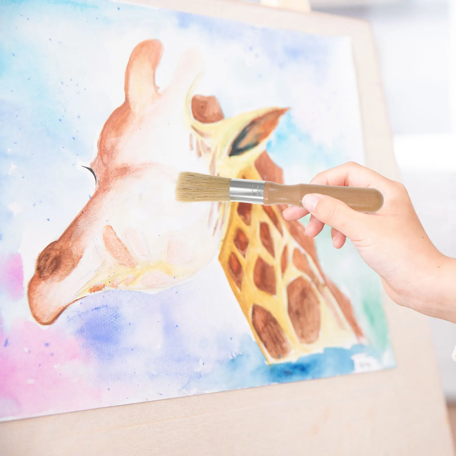 

2pcs Drawing Painting Brushes Round Bristle Wood Handle Glaze For Pottery Art Crafts Lightweight Bbq Food Safe Stencil Tool