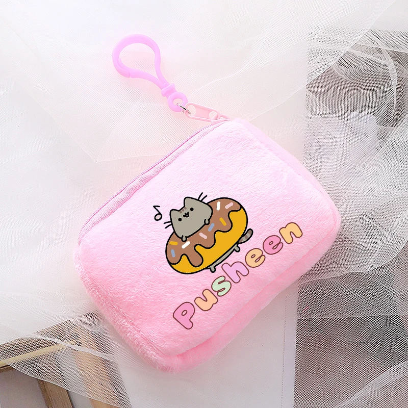 Pusheen Cat Mini Plush Coin Purse Cartoon Anime Pink Canvas Square Storage Bag ID KeyCase Handbag Kids Girls Birthday Cute Gifts