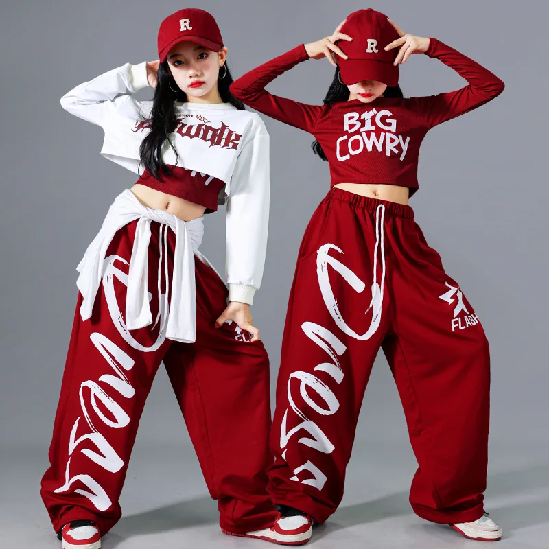 

Girls K-pop Sets Crop Top Fashion Letters Sport Joggers Pants Girl Group Clothes Children Hip Hop Streetwear Kids Jazz Costume