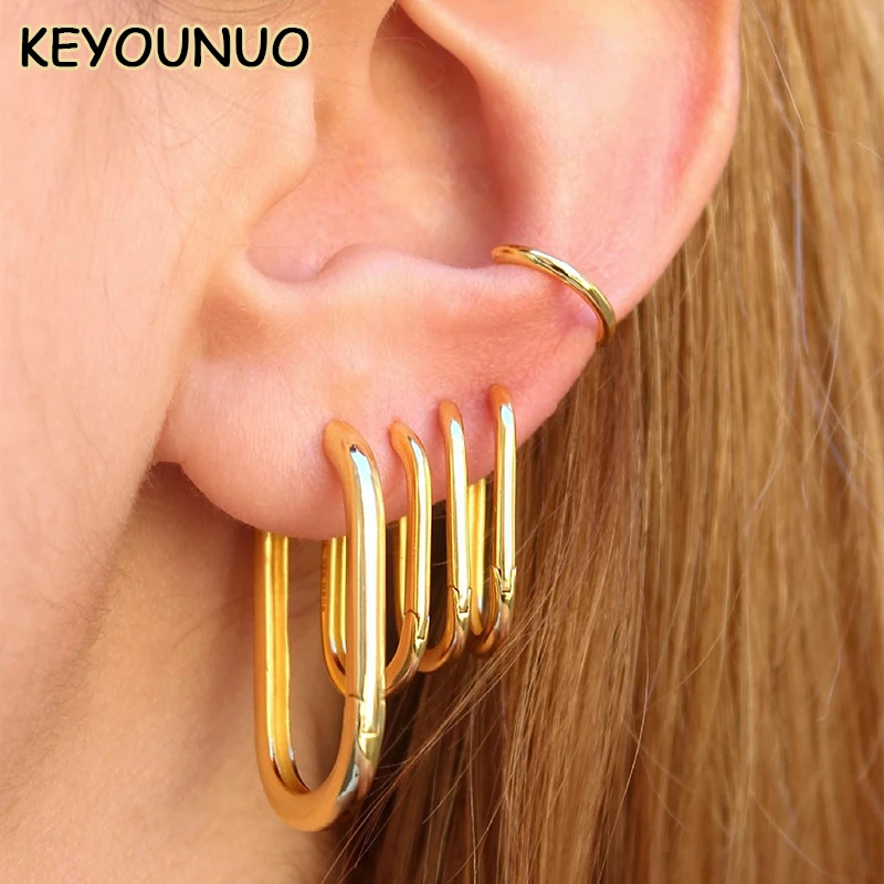 

KEYOUNUO Smooth Gold Filled Hoop Earrings For Women Simple Piercing Earrings Fashion Women's Party Wedding Jewelry Wholesale