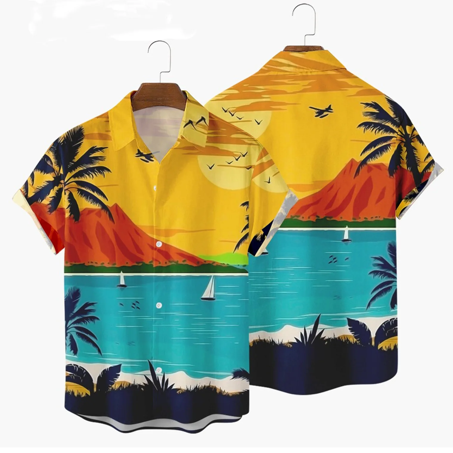 

Summer Casual Hawaiian Print Short-Sleeve Shirt Loose Collar Top for Beach Vacation Daily Wear