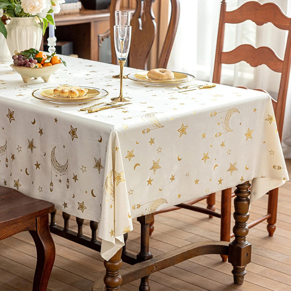 Middle Eastern Party Tablecloth Cover Velvet Gilded Festival Tablecloths Decorative Rectangular White Household Table Cloth