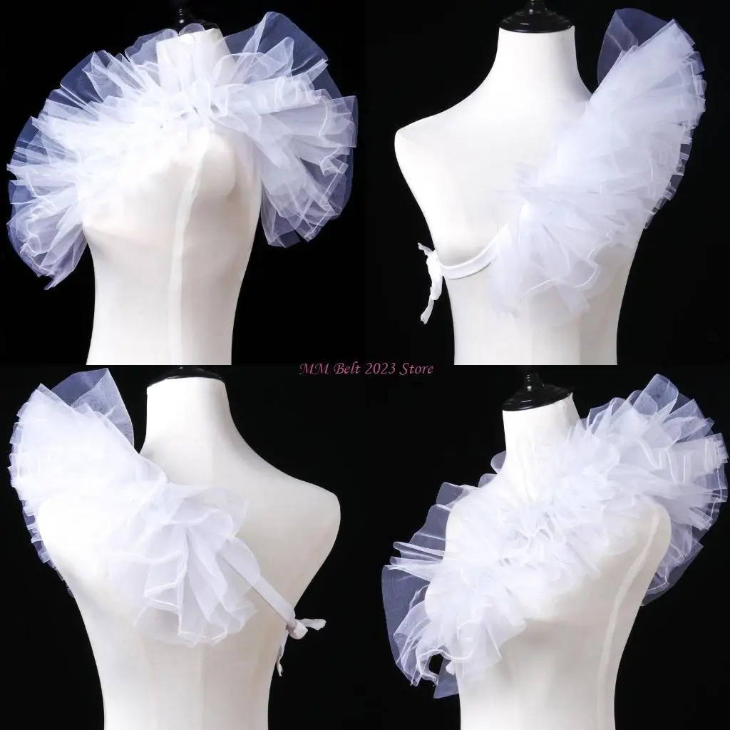 49ME Women's Cosplay Capelet Ruffled Mesh Shawls Tiered Layered Tulle Shoulder Wrap for Carnivals Party Evening Dress