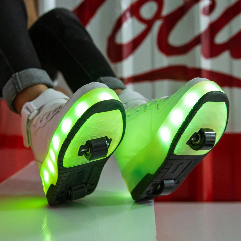 Roller Skates Shoes Two Wheels Sneakers Children Boys Girls Gifts Fashion Sports Casual LED Flashing Light Kids High Top Shoe