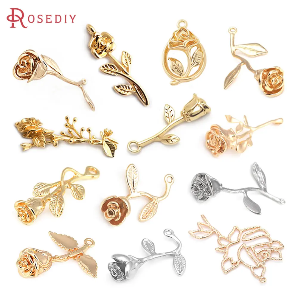 18K Gold Color Brass Rose Flower Charms Pendants High Quality Diy Jewelry Making Necklace Earrings Accessories for Women