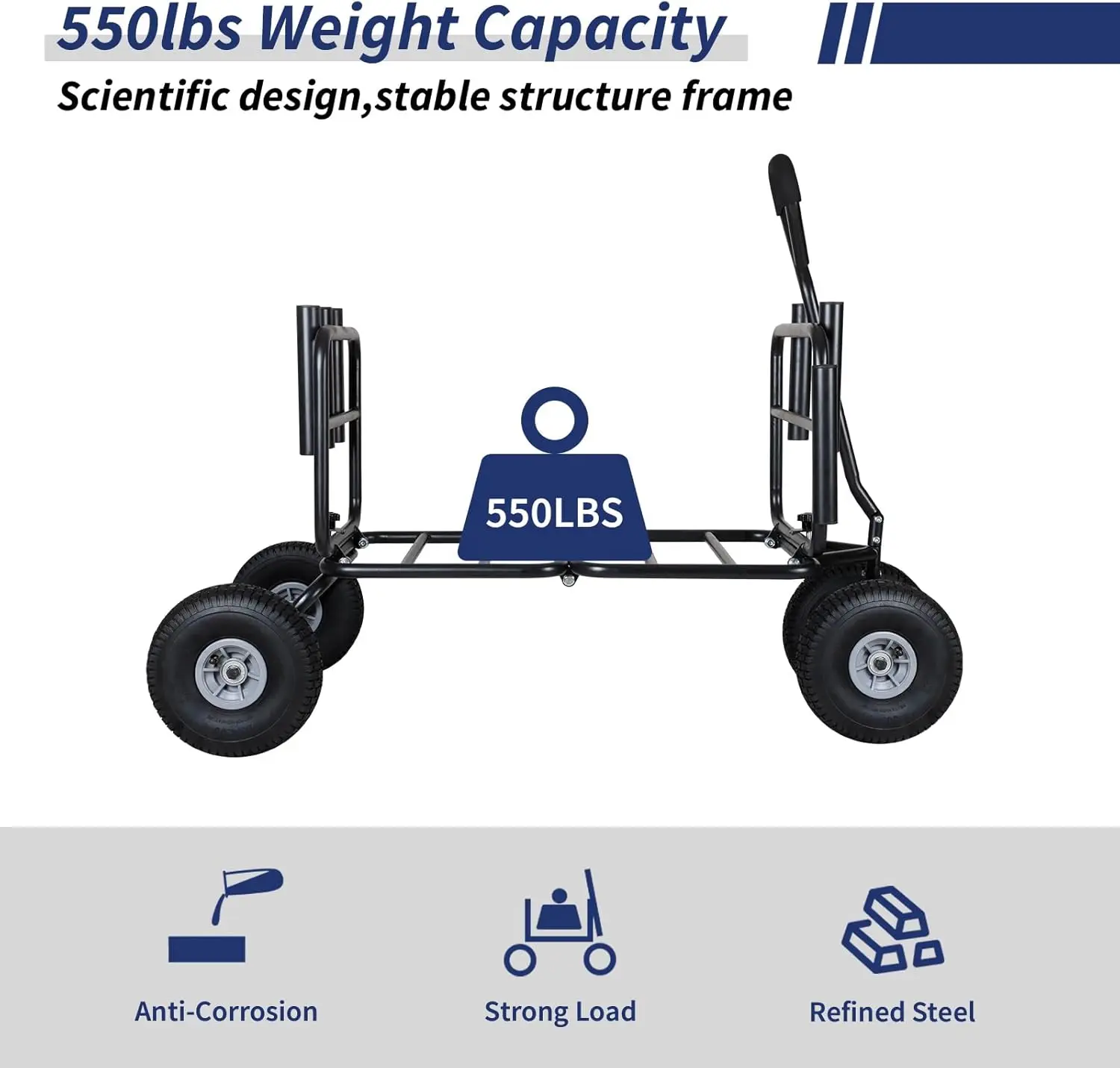 Beach and Garden Use, All-Terrain Steel, Multi-Functional, 550lb Capacity Collapsible Wagon