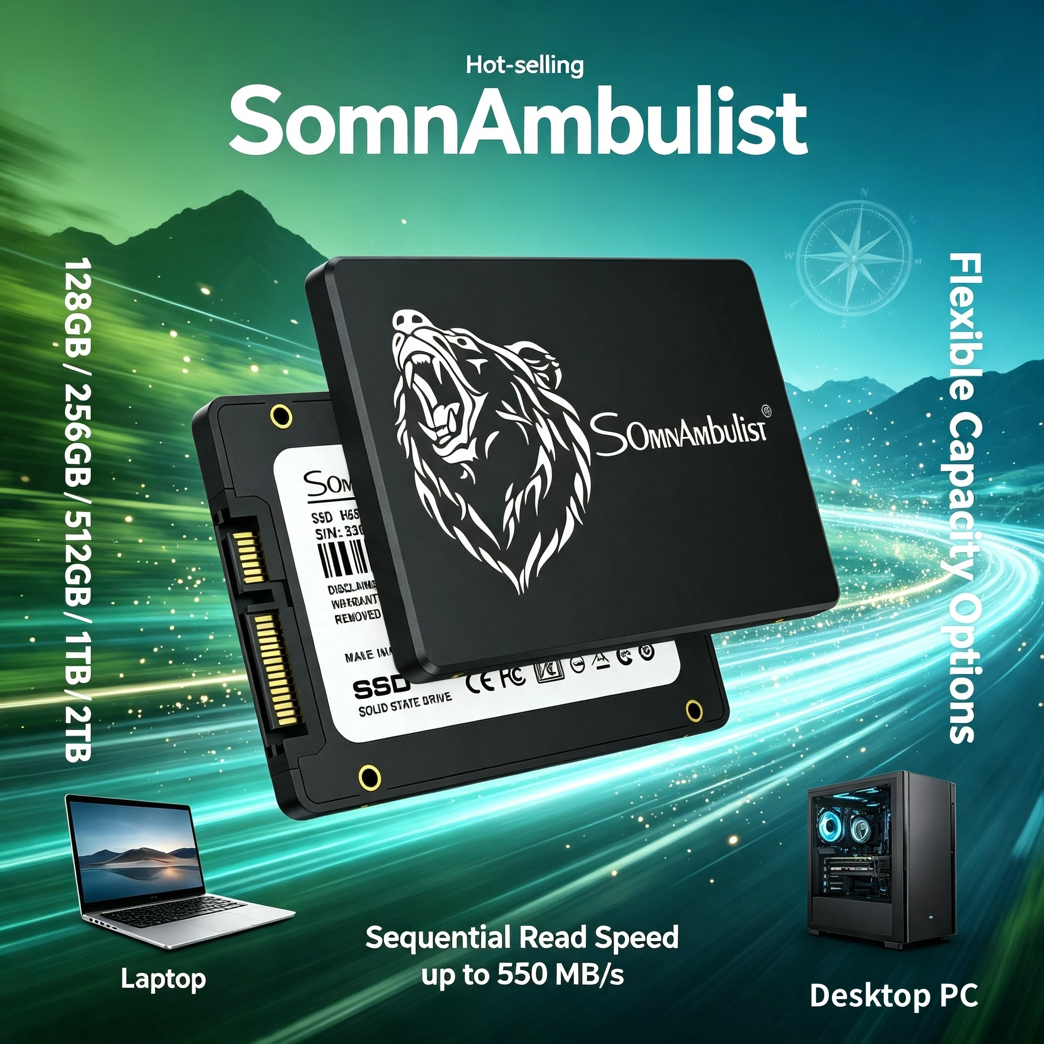 NEW SomnAmbulist Internal SSD SATA3 25 Inch 128GB 256GB 512GB 1TB 2TB Solid State Drive for Laptop Desktop PC