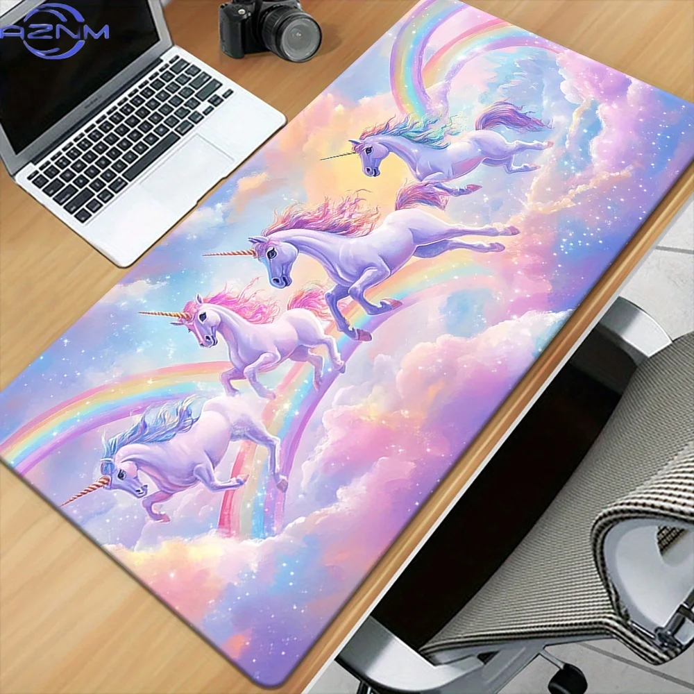 1pc XXL Unicorn Rainbow Desk Mat, HD Printed Rubber Mousepad, Multi-Functional Gaming Keyboard Pad, Office PC Gamer Mat, Ideal G