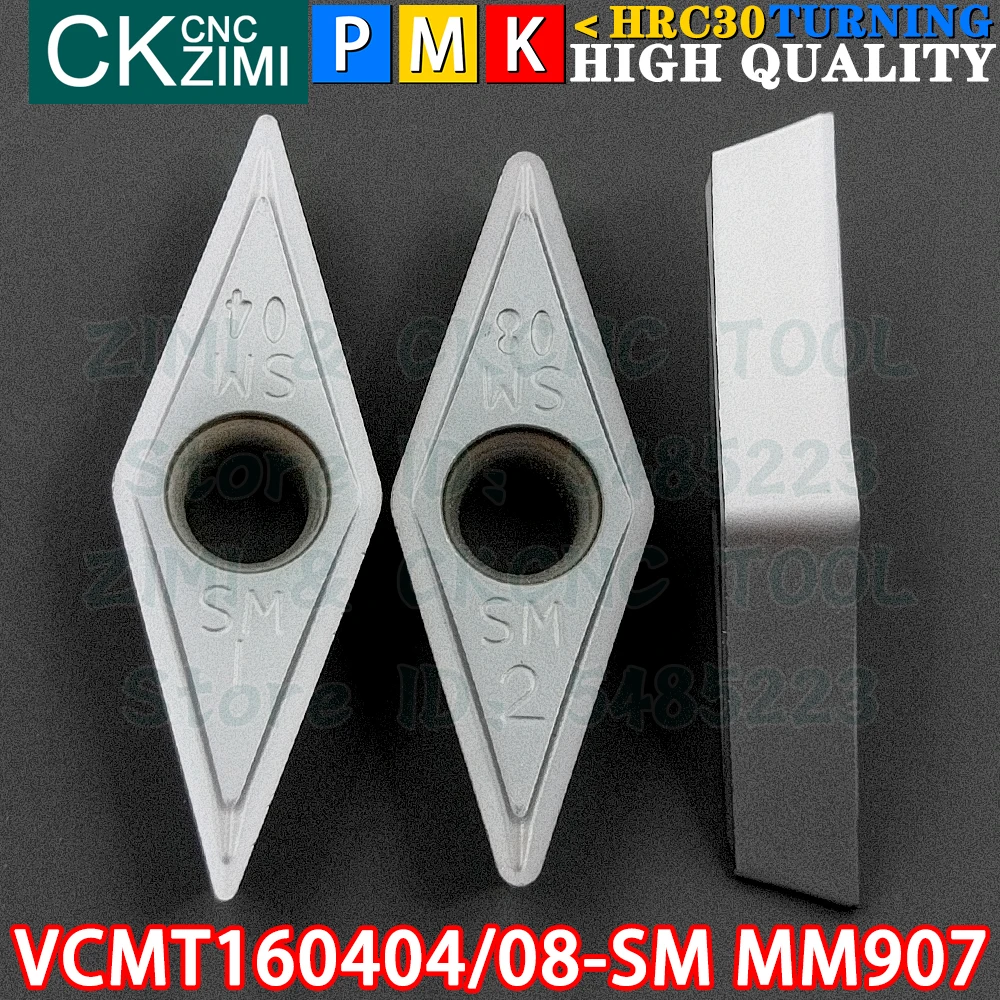VCMT160404-SM MM907 VCMT160408-SM MM907 คาร์ไบด์แทรกภายนอกหมุนแทรกเครื่องมือ VCMT 1604 VCMT1604 CNC เครื่องกลึงโลหะเครื่องตัดเครื่องมือ