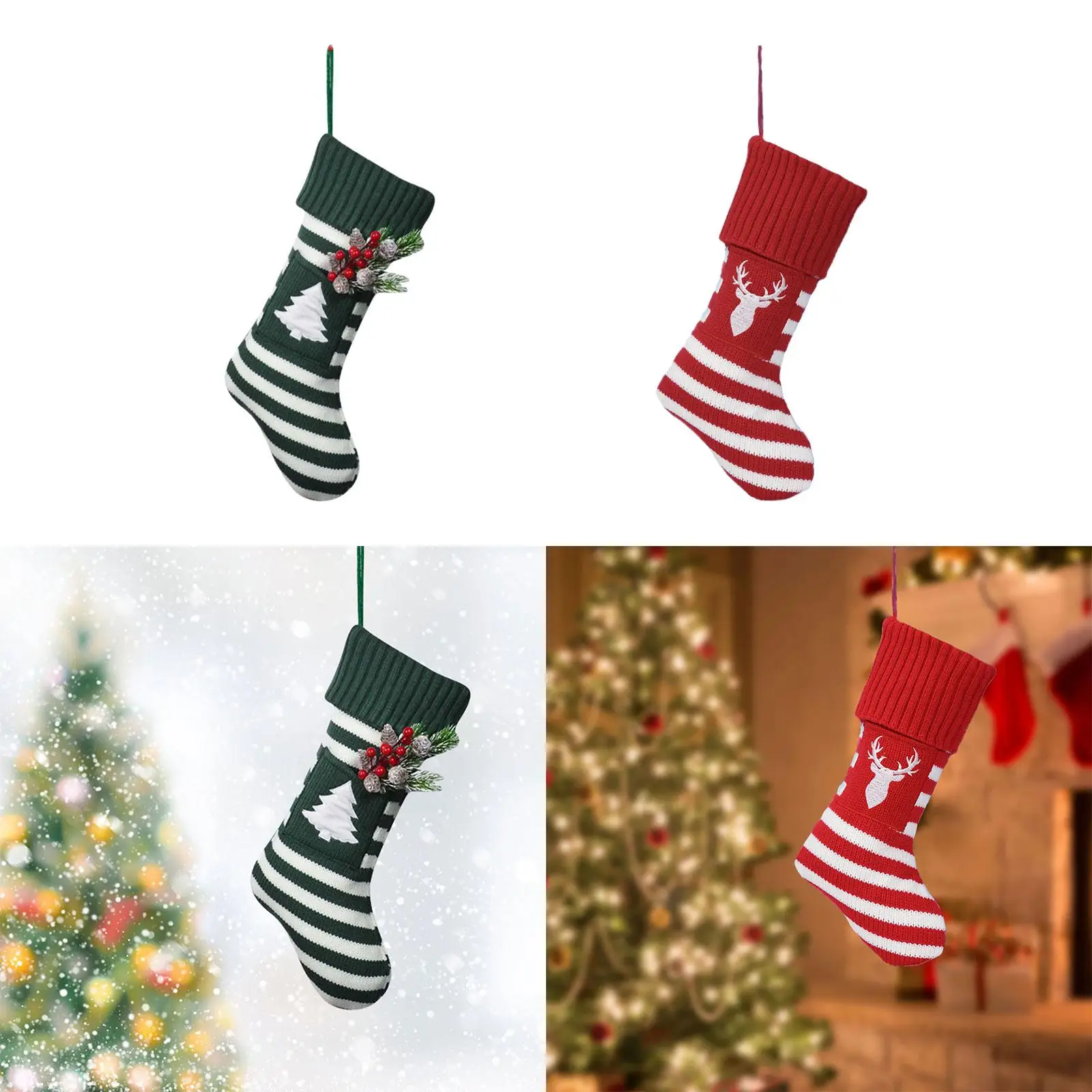 Christmas Stocking Soft Goodie Bag Novelties Ornament Candy Bag Xmas Hanging Sack for Holiday Decoration Party Offices Homes