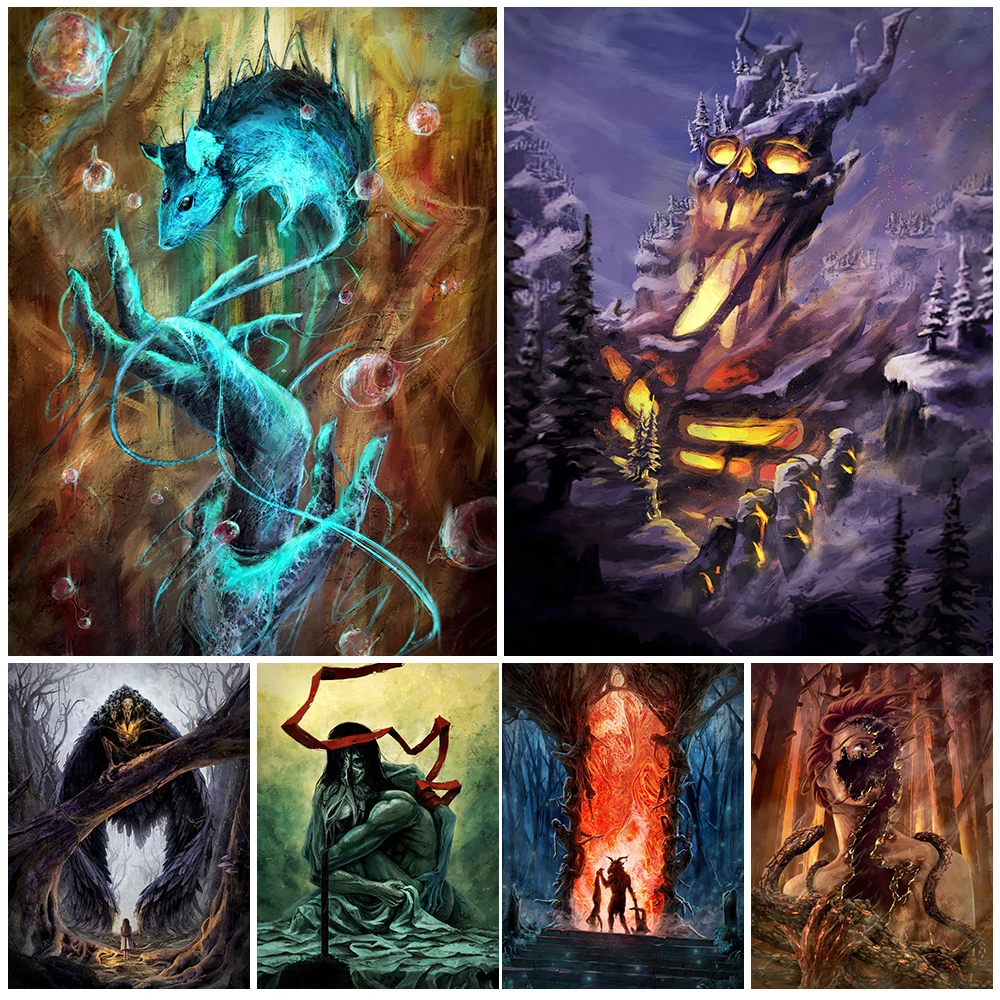 Gothic Dark Horror Girls And Terrible Demons Vintage Wall Art Canvas Painting Home Decoration Crow Wizard Poster And Print