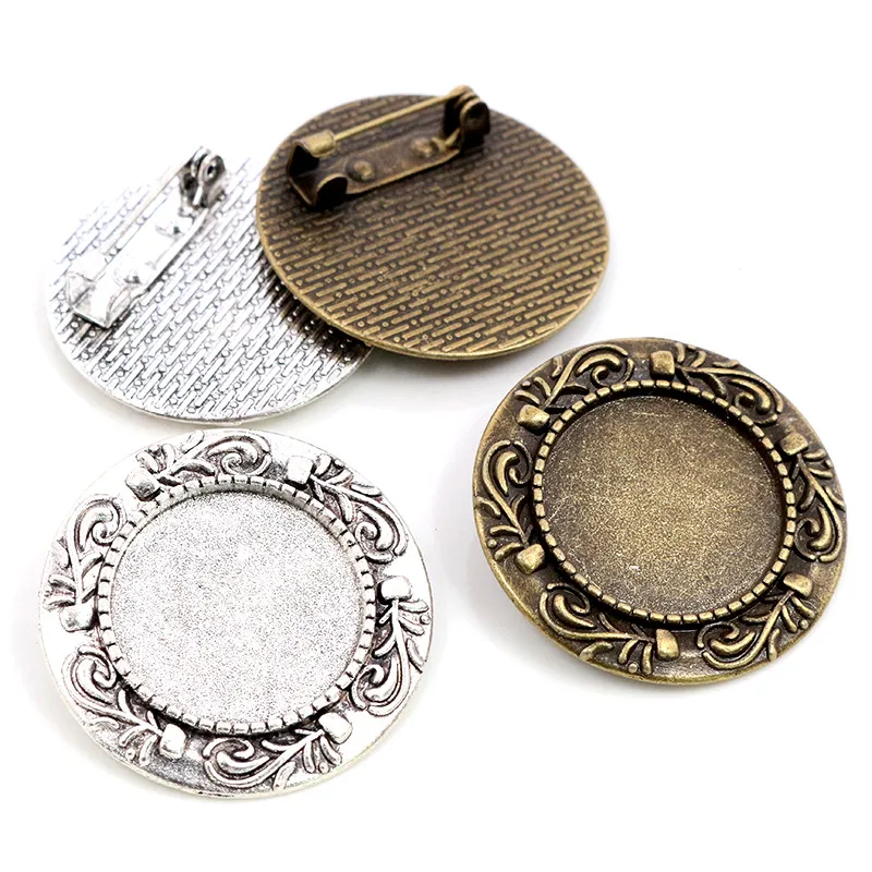 5pcs 20mm Inner Size Antique Silver Plated Bronze Brooch Pin Flower Style Cabochon Base Setting