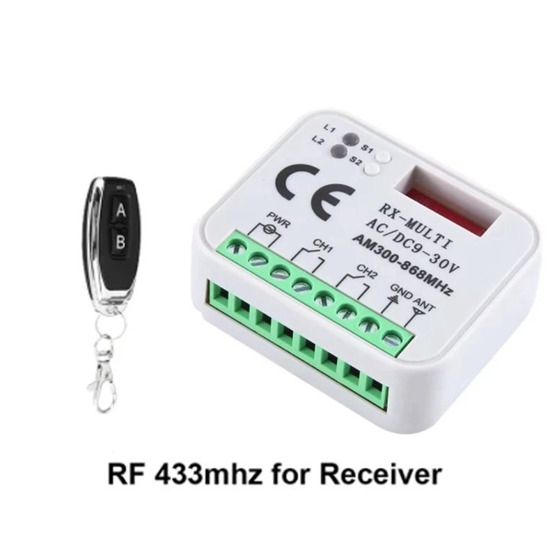 Universal Garage Door Opener Switch With Remote Control RX Multi Frequency 300-868Mhz Receiver 9-30V 2CH Relay Module