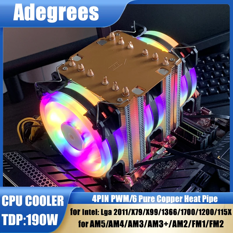 

X99 CPU Air Cooler 6 Heatpipes RGB Cooling fan For Intel LGA 1150 1151 1156 1366 1200 1700 2011 X79 AMD AM3 AM4 AM5 Ventilador
