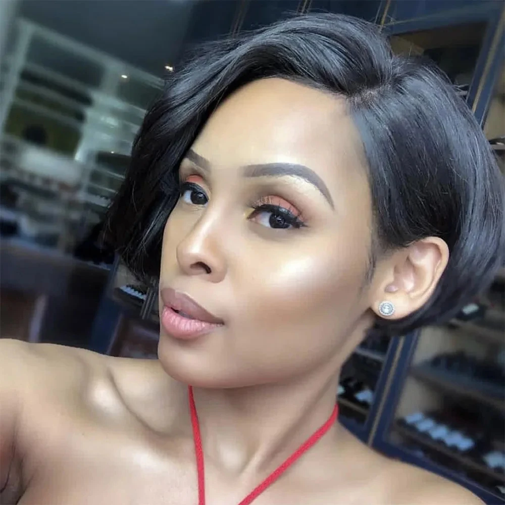 

Straight Pixie Cut Wig Human Hair Wigs 13x4 Transparent Lace Short Bob Wig 13x5x1T Part Lace Wig Brazilian Human Hair For Women