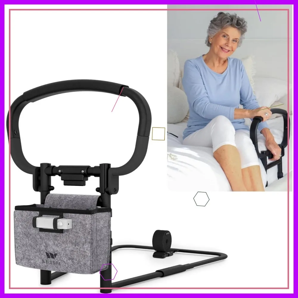 Foldable Adjustable Bed Safety Rail for Elderly - Supports 330lbs, LED Light & Storage Bag Included - Fits All Mattress Sizes
