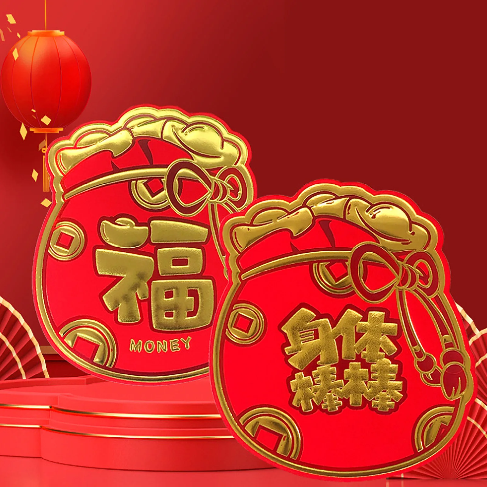 Sac d'argent porte-bonheur de l'année lunaire, enveloppe rouge, dessin animé 3D, nouvel an, festival du printemps chinois, poches rouges, année du dragon, décor, 2024