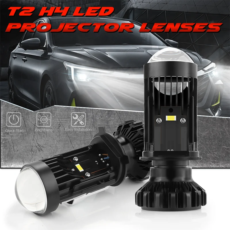 T2 T1 H4 Mini Projector Bi LED With Lens Lights High Low Beam Lenses Lamp 6000K White Headlight Fog Bulb Canbus Car Retrofit