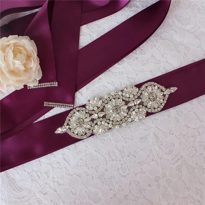 

Womens Elegant Satin Flower Sash Handmade Beaded Waistband Bridal Ribbon Cummerbunds Wedding Dress Waist Belt