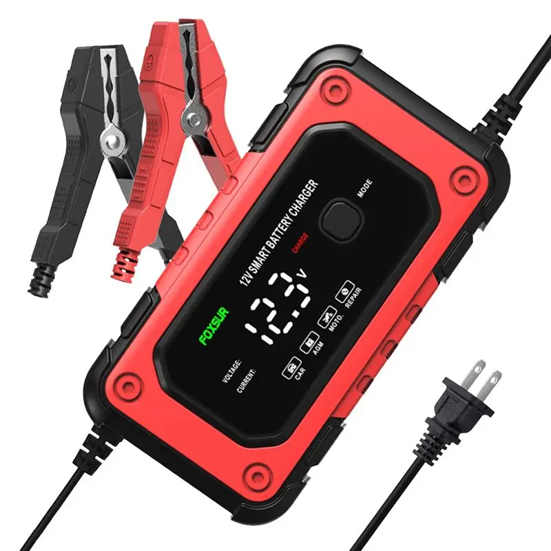 FOXSUR 12V 6A Smart Battery , Intelligent Fast Power Charging Digital LCD Display Car Motorcycle Battery -US Plug