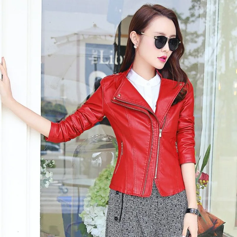 

2024 Autumn Women Leather Jacket Short Coat Motorcycle Jacket Slim Clothing