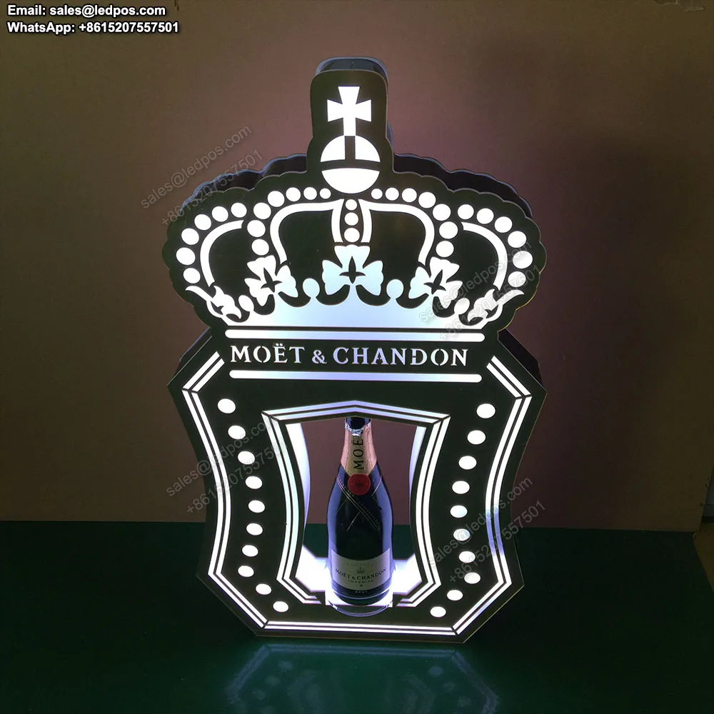 Rechargeable Gold LED Lighted Champagne MoetChandon Bottle Presenter Glorified Display Rack Wine Bottle Holder VIP Service