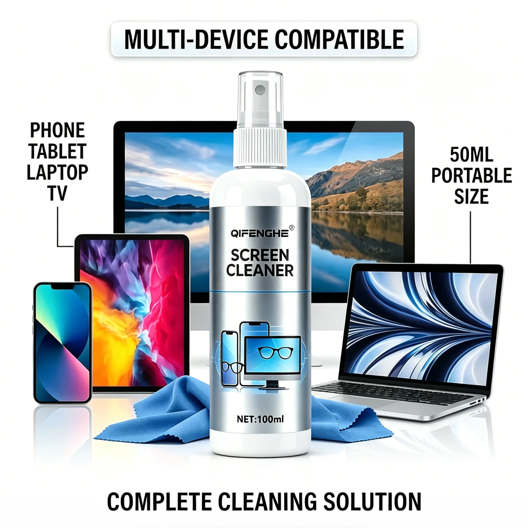 Multi-Purpose Screen & Lens Cleaner Spray, For Eyeglasses, Phones, Tablets, Laptops & Camera Lenses, Removes Smudges & Grime