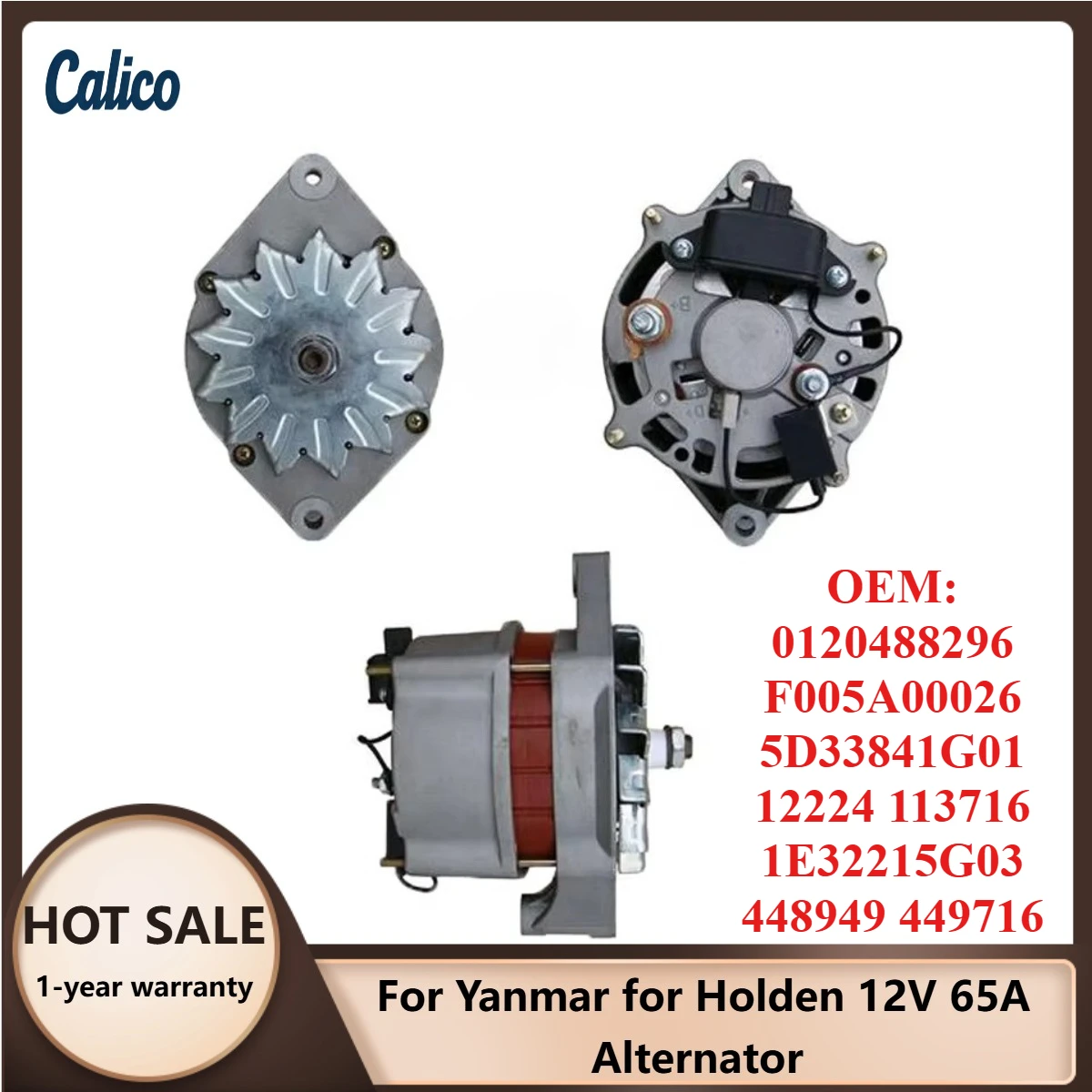 

Лидер продаж: Генератор 12В 65А для Yanmar/Holden (номера: 0120488296, F005A00026, 5D33841G01, 12224, 113716, 1E32215G03, 448949, 449716)