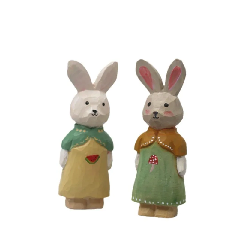 

Hand Carved Basswood Rabbit & Bear Figurines: Wood Sculptures for Living Room, Bookcase, Entryway Decor & Gifts