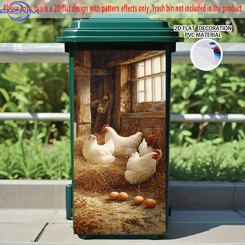 2D Flat Printing 1pc 2D Pattern Printed Kitchen Trash Can Sticker xcm Eggs in a Chicken Coop Themed Kitchen Home Decor Wallpap