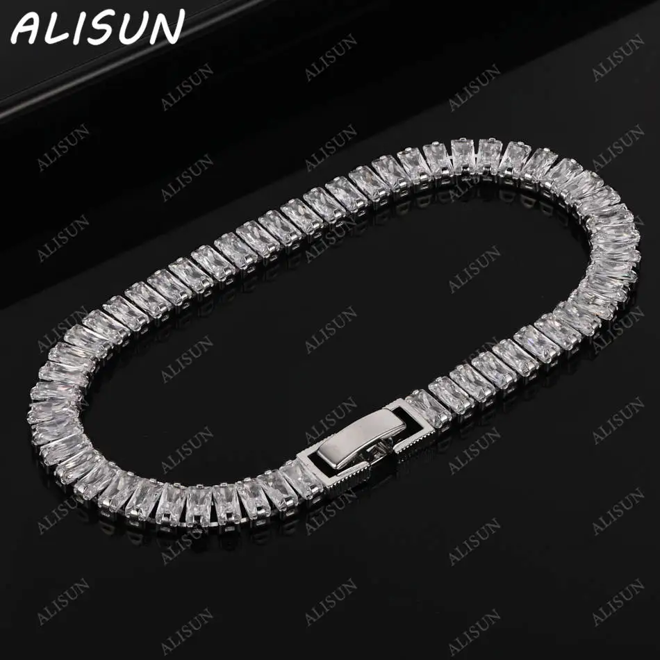 

ALISUN 925 Sterling Silver Zircon Square Bracelets For Women Anniversary Gift Popular Wild Fashion Romantic Jewelry