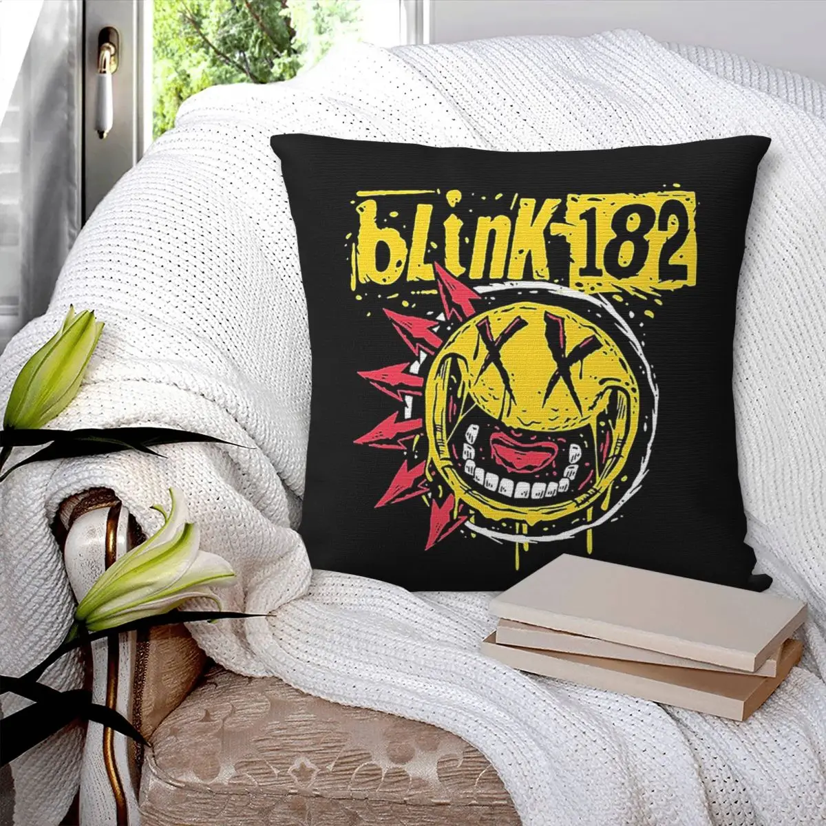 Blink 182 Punk Smile Square Pillowcase Pillow Cover Polyester Cushion Decor Comfort Throw Pillow for Home Living Room