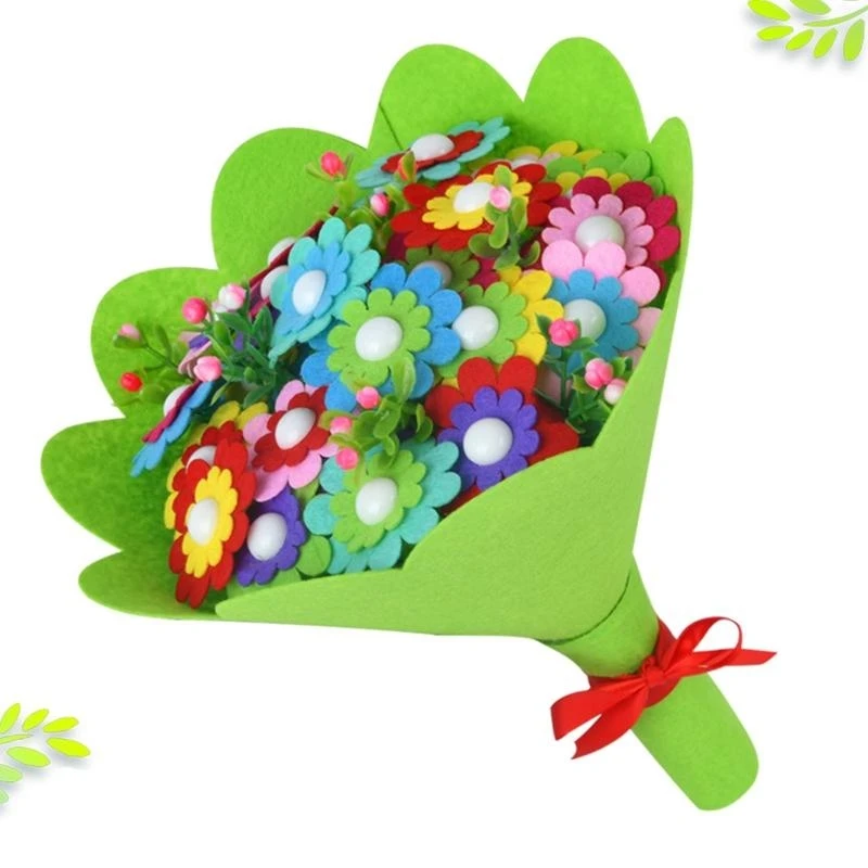 090B DIY Button Bouquet Crafting Material Flower Making Kits for Toddler Kids 4 5 6 7 All in Craft Supply Classroom Props