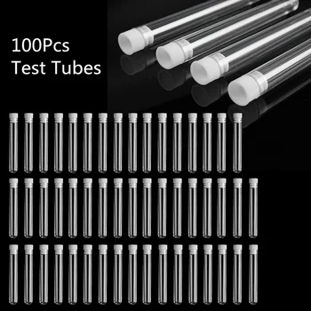 100pcs Clear Plastic Test Tube with Lid 12x100mm U-shaped Bottom Long Transparent Test Tube Lab Supplies