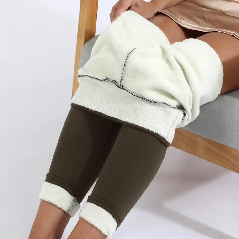 Thickened Slim Warm Pants Women Thicken Leggings Winter Solid Color Fleece Warm High Waist Slim Pants Female