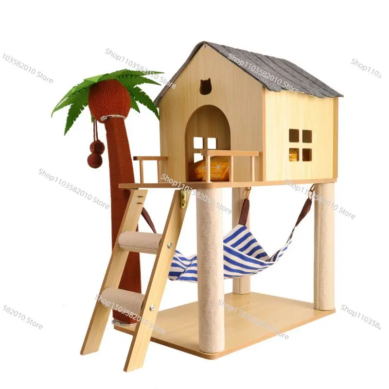 Light Luxury Wooden Cat Tree House, Modern Cat Climbing Tower with Condo, Stylish Furniture for Indoor Cats and Kittens