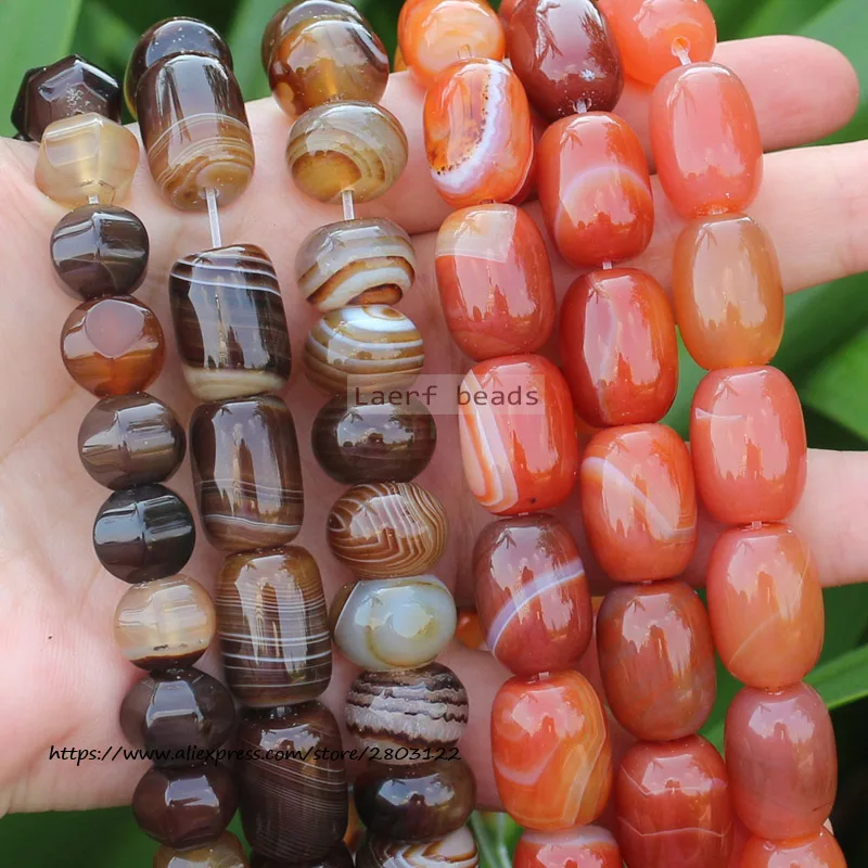 Brown Botswana agates Red Agate Drum shape Loose beads , For DIY Jewelry Making !