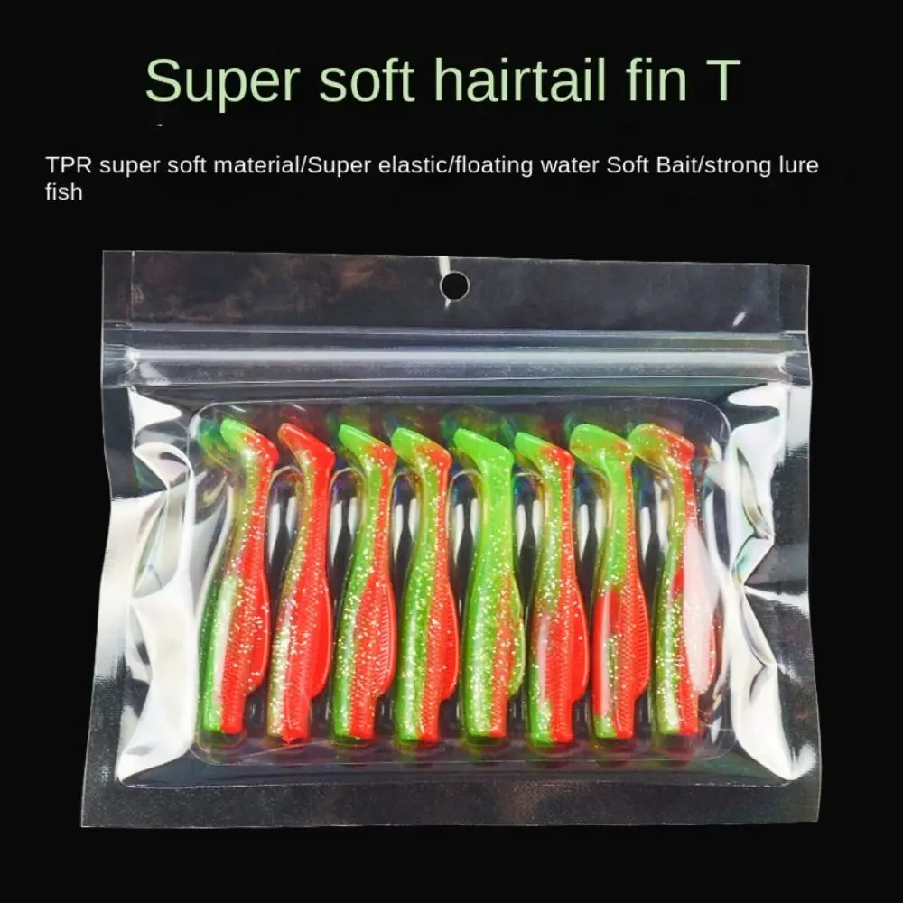 1 pack 6/8.5cm T-Tail Swim Lures Silicone Soft Worm Artificial Bait Set Colorful Simulation Soft Lure Silicone Bait Freshwater